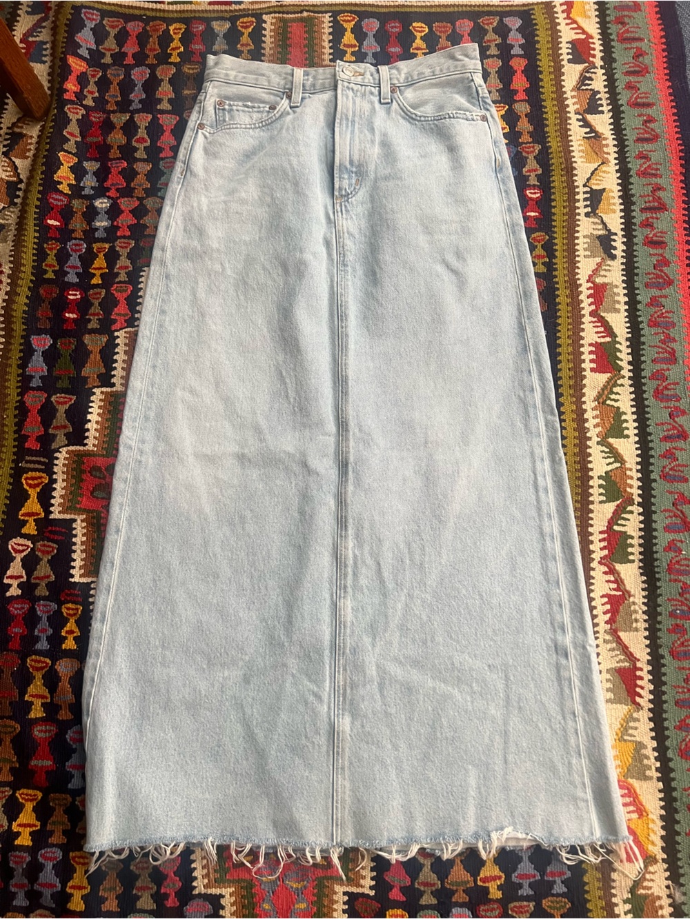 AGOLDE Size 25 Light Wash Denim Maxi Skirt Raw Hem